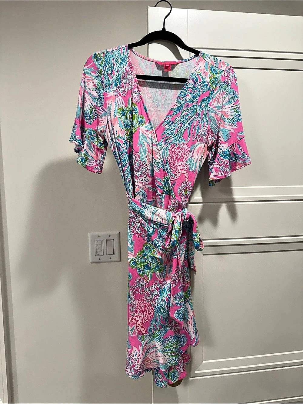 Lilly Pulitzer Isella Wrap Dress Floral Midi Pink & Blue XS